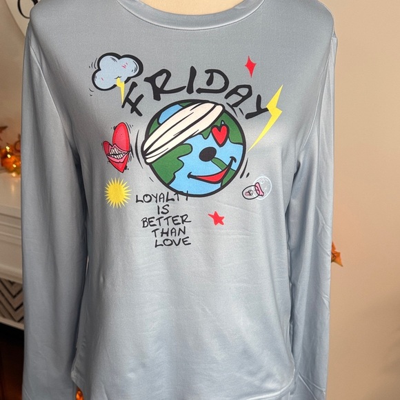 Light Blue Graphic Pajama Set NWOT - Picture 2 of 10